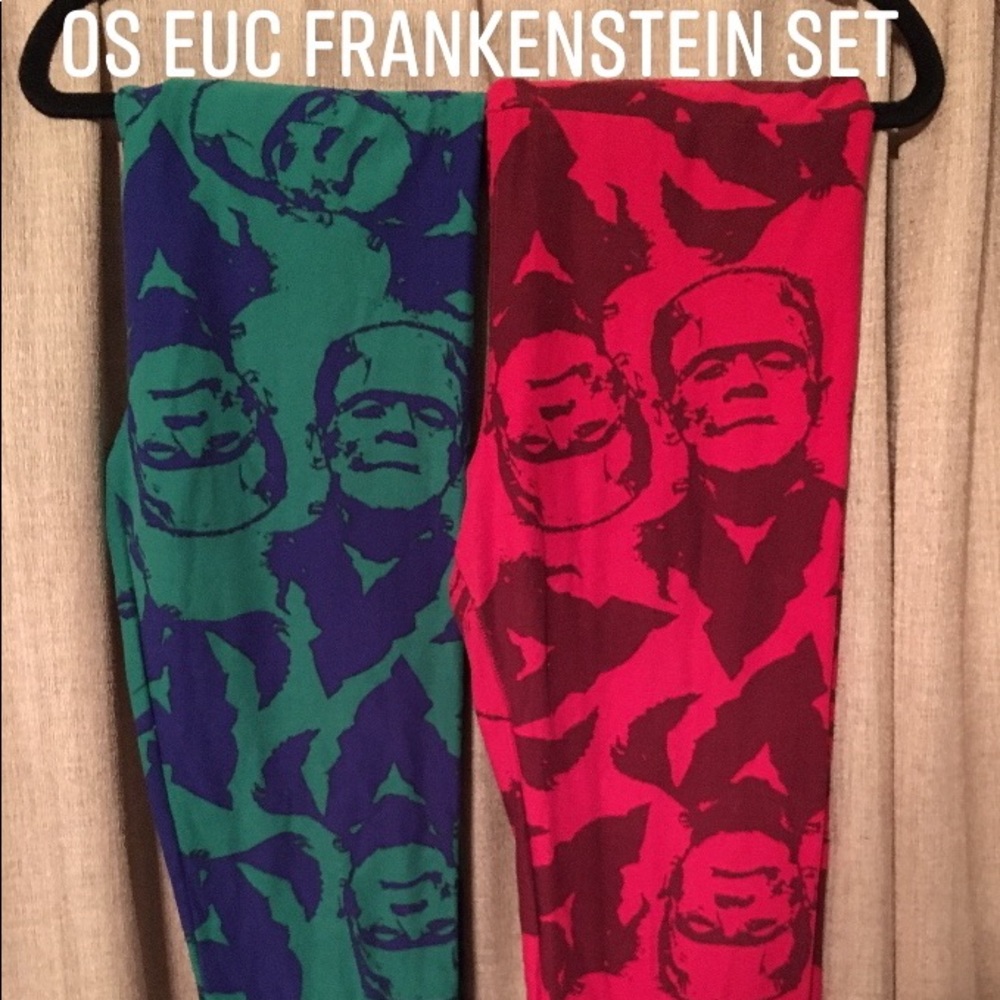 LULAROE OS Red and Green Frankenstein Set EUC